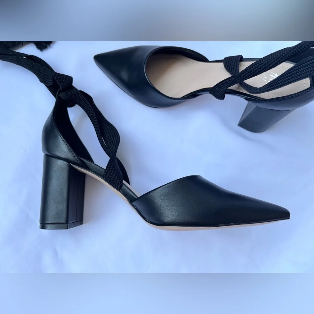 H&M | Black Tie-Up Block Heels - Picture 3 of 16